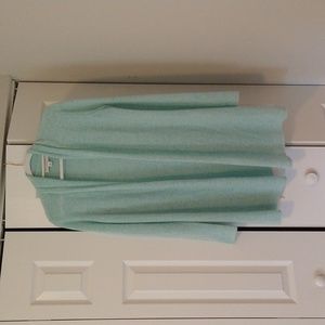 White + Warren M Cashmere Trapeze Cardigan, pale aqua/mint color